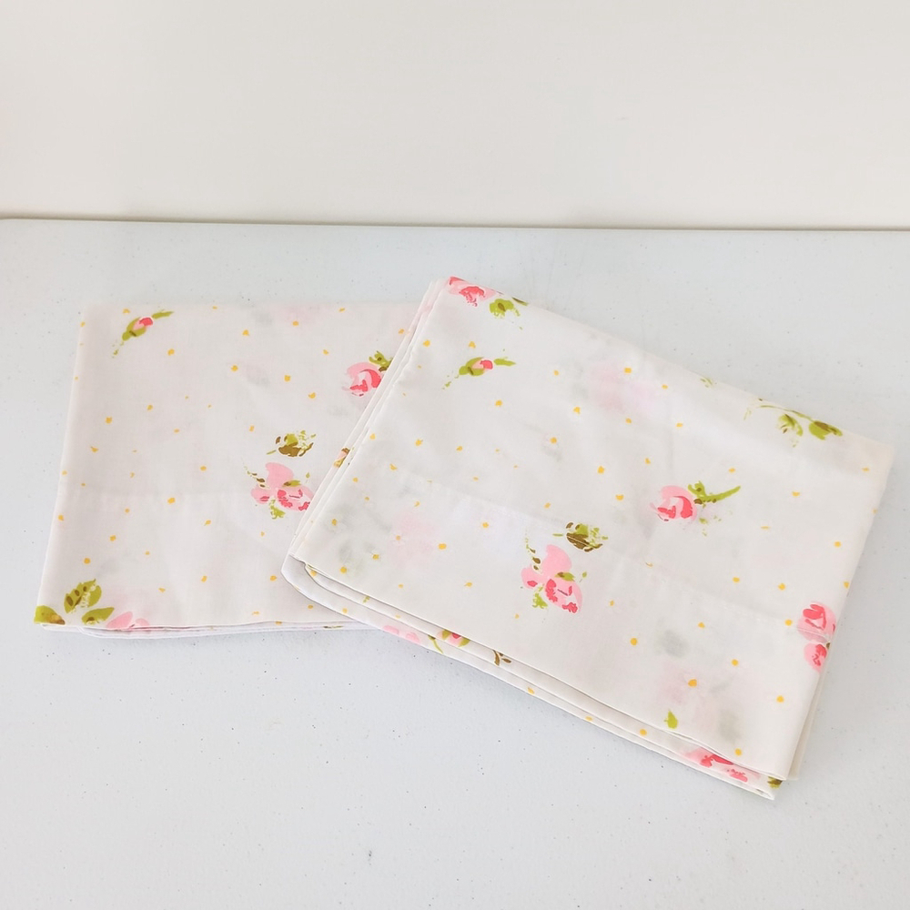 Vintage Set Of Pequot Standard No Iron Pillowcases Luxury Muslim Rose Floral